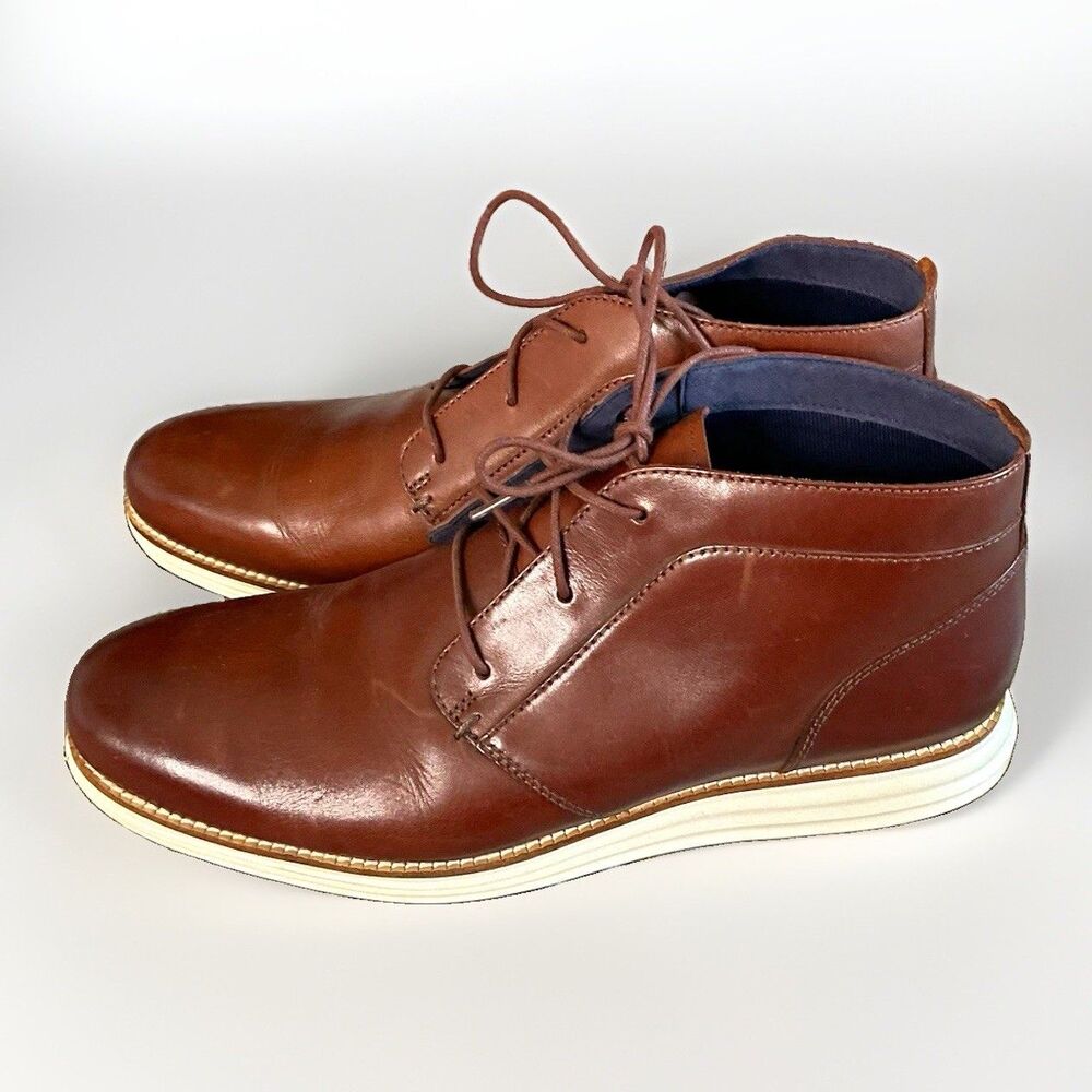 Cole Haan Men's Brown Leather Chukka Ankle Boots Lace-Up 10.5 M Rubber